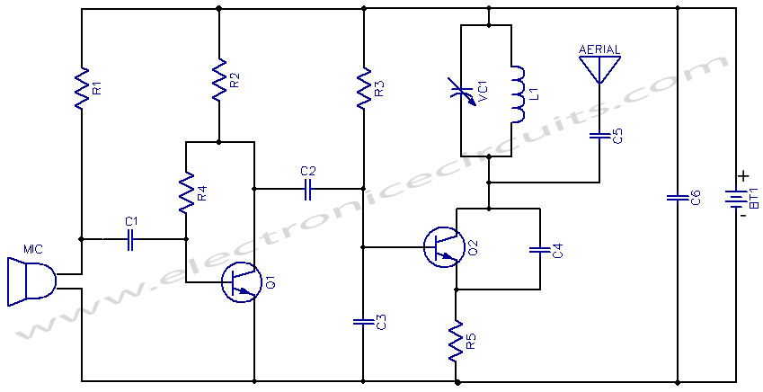 3V FM Transmitter circuit diagram, Frequency modulation Transmitter circuits